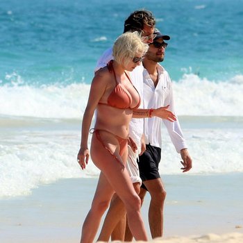 Caroline Vreeland busty in a red thong bikini